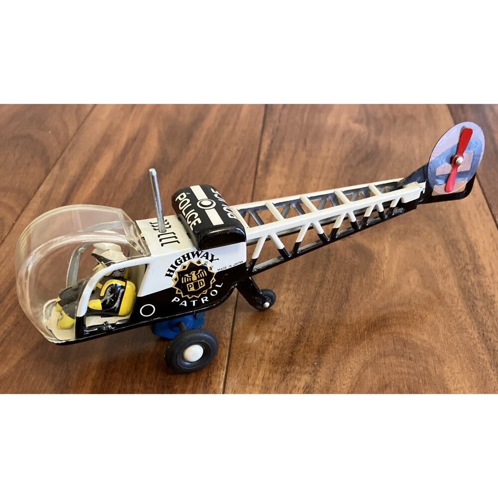 Vintage 1960s Tin Toy Friction Helicopter Highway Patrol Japan Police Display